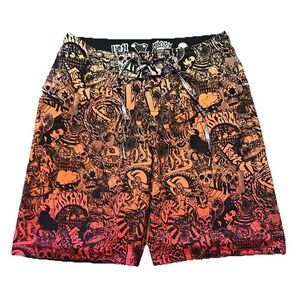 VTG Lost Enterprises Mayhem Board Shorts Size 33 Bikini Girls Skull Crown Y2K